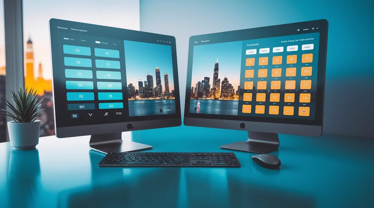 Split screen showing ROI calculator and analytics