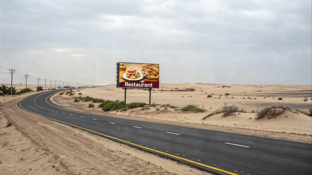 A lone billboard standing in an empty desert landscape, highlighting the futility of misplaced advertising