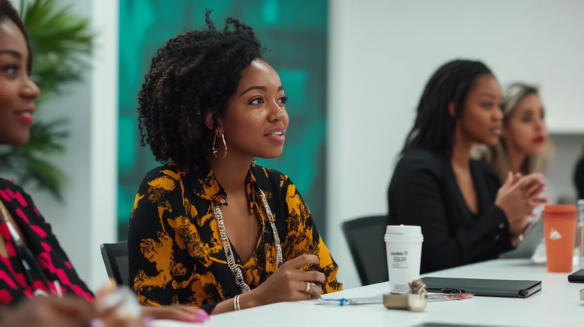 Influencer collaboration meeting with brand representatives discussing campaign strategy